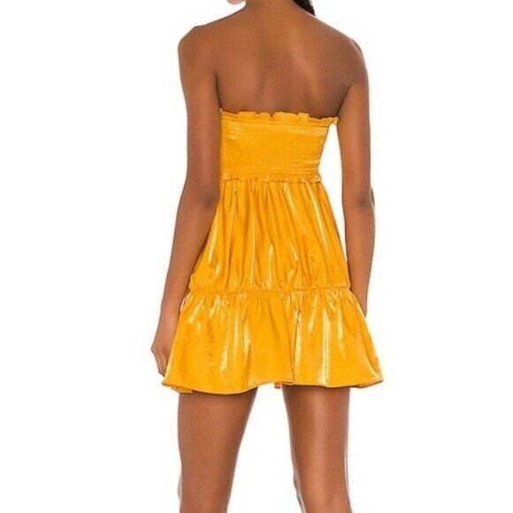 Lovers + Friends Gold Smocked Strapless Mini Doll Dress Size Medium - Picture 3 of 8